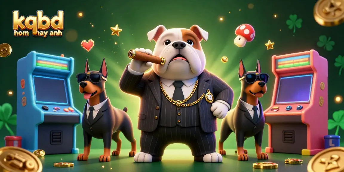 Join the excitement of kqbd hom nay anh with a vibrant illustration featuring a mafia boss and his bodyguards surrounded by colorful casino elements.