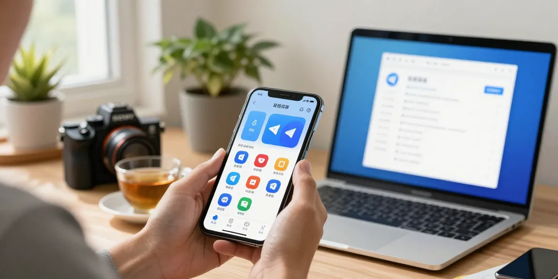 Changing the Telegram interface to Chinese Version within a vibrant home office setting, illustrating user-friendly app navigation.