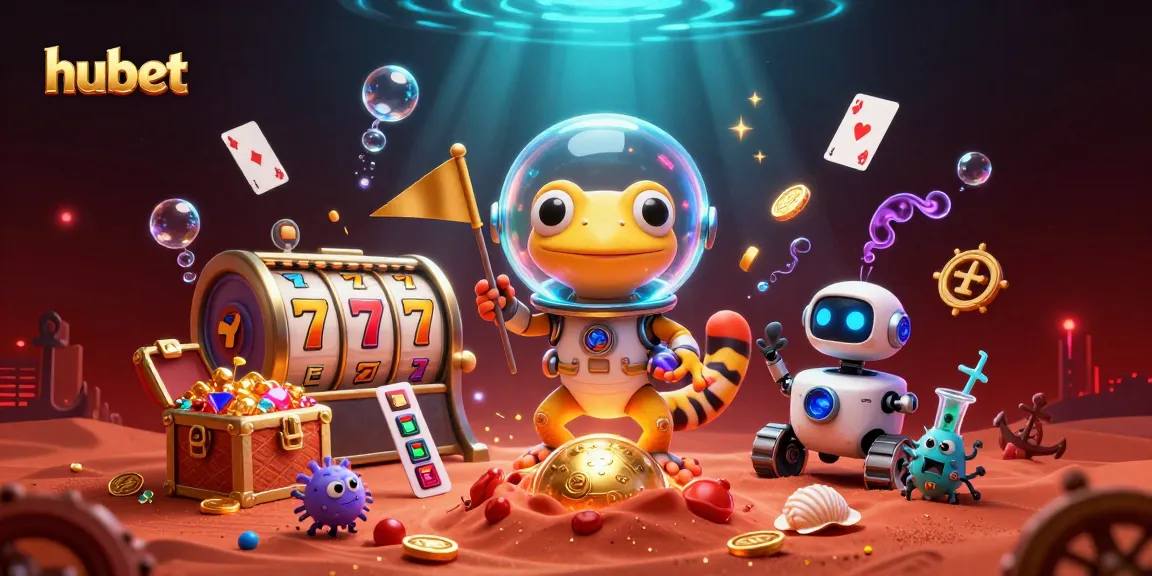 Experience the excitement of hubet with a Martian gecko uncovering a golden casino in a vibrant scene.